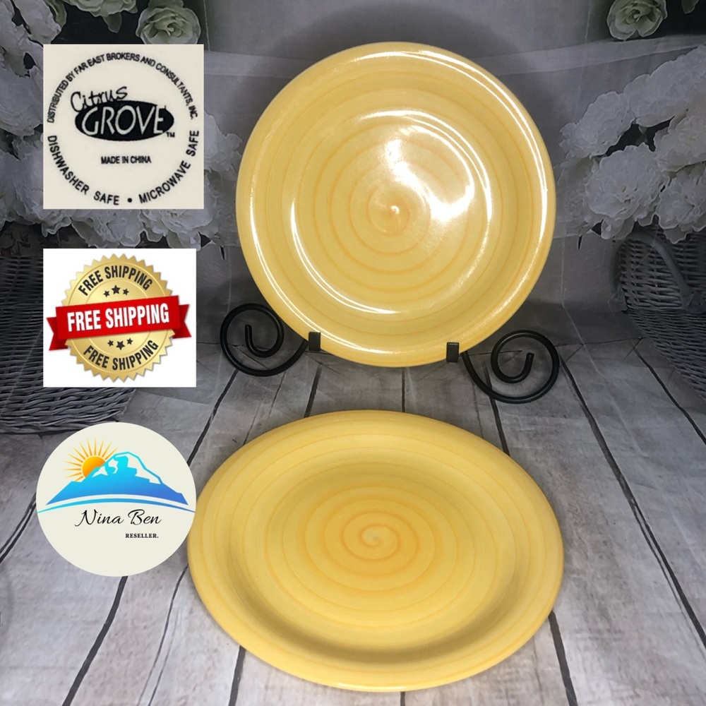 Citrus Grove  Swirl Yellow Dinner Plates Set of 2